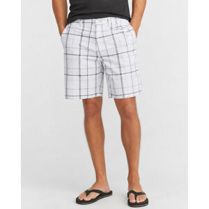O'Neil Warren Mens Plaid Golf Shorts Size 40 White Gray Flat Front Casual